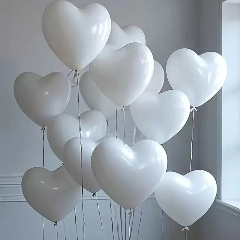 10/20pcs White Heart-Shaped Latex Balloons - Birthday & Valentine's Decor