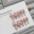 10 Pcs Long Fake Nails with Cute 3D Rabbit French Style White Tips - Handmade Press On Nails