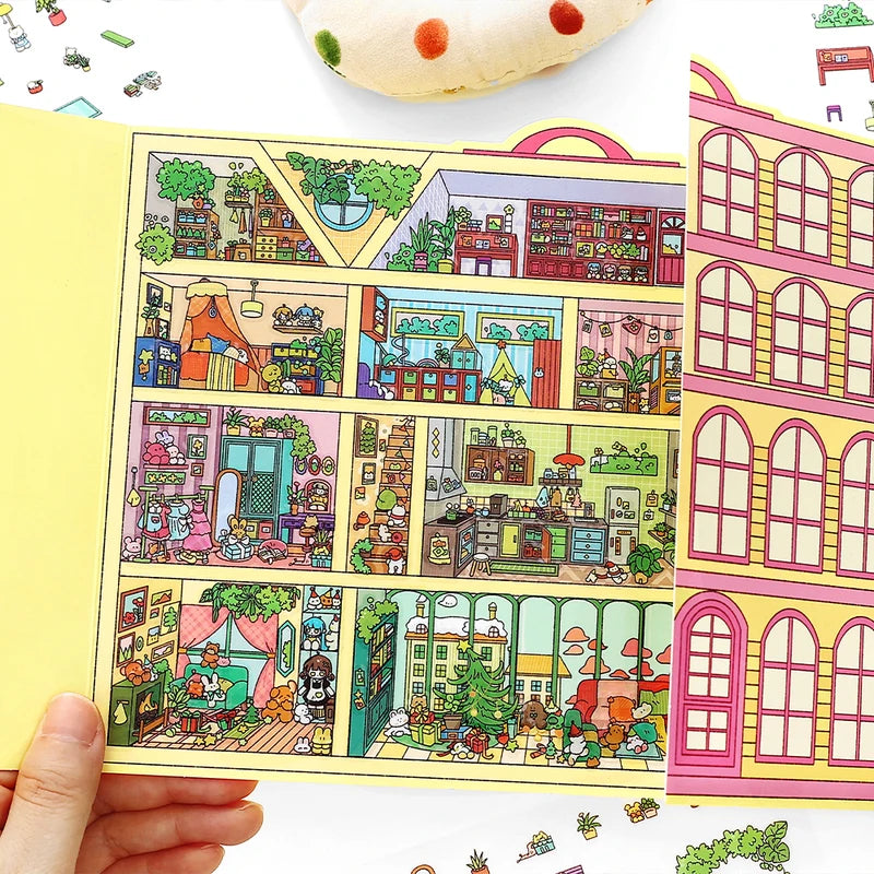 Kawaii Doll Apartment 3D Pink Hotel Landscape Sticker DIY Scene Kids Gift