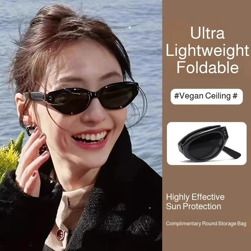 Minimalist Oval Cat-Eye Sunglasses Women's Folding UV Sunshade Accessories