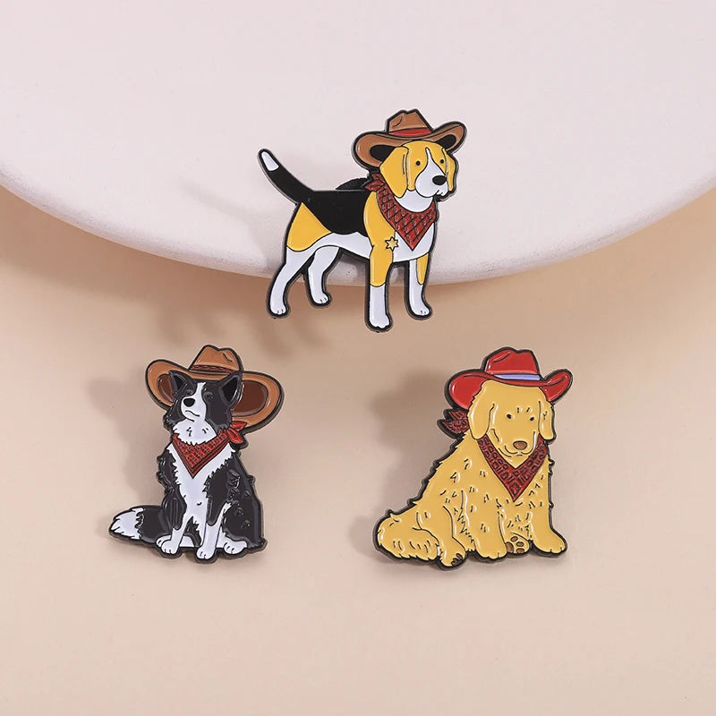 Cute Cartoon Pet Dog Enamel Pins - Golden Retriever, Beagle & Collie Brooches