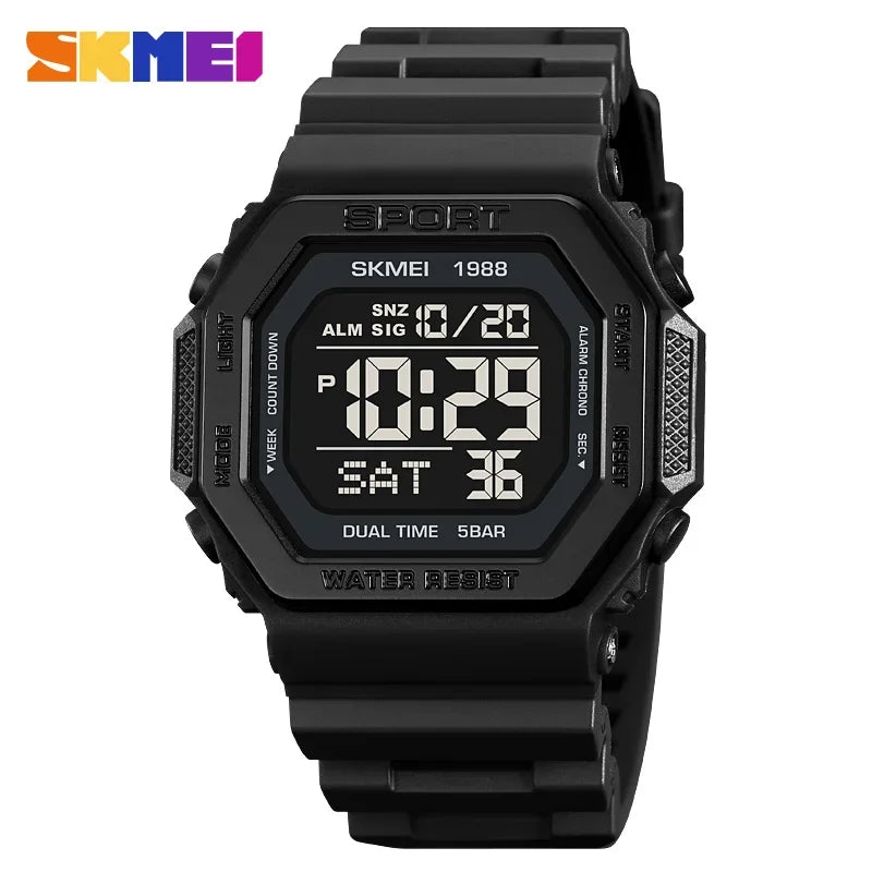 Digital Sport Wristwatch for Men Waterproof Countdown Chrono LED Display