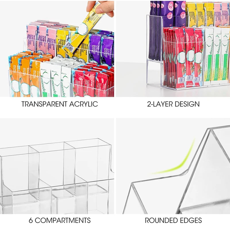 Acrylic Desktop Organizer for Tea Bags Coffee Station Storage Box Multi-Functional Home & Office Use