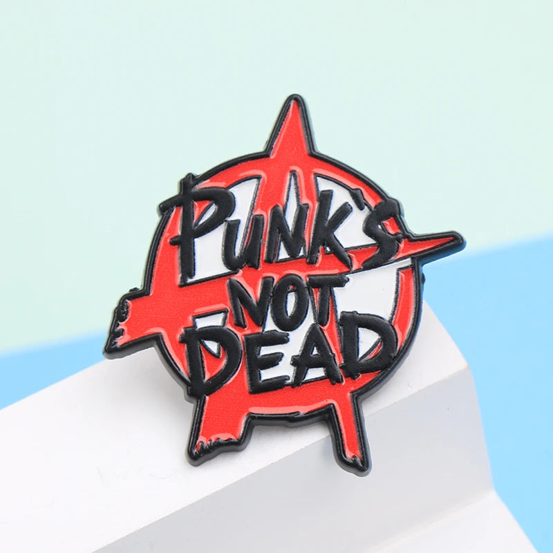Cartoon Letters Punk's Not Dead Enamel Metal Lapel Pin Badge Gift for Friends