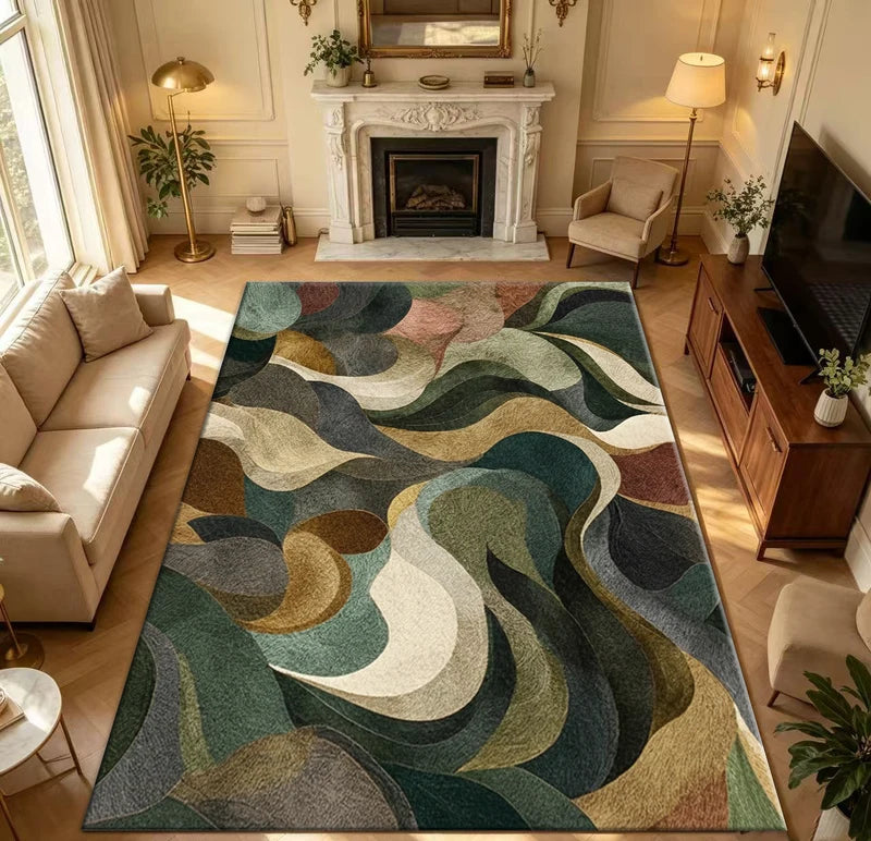 Colorful Abstract Wave Art Carpet - Non-Slip Washable Floor Rug for Living Room & Bedroom