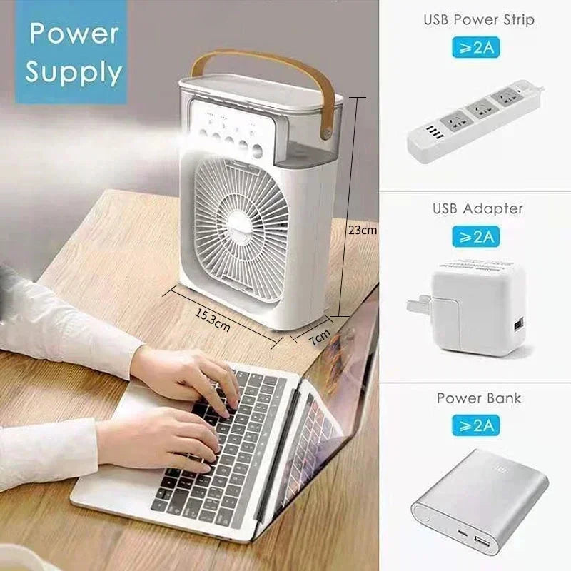 3-in-1 Portable Air Cooler Fan Humidifier with LED Night Light - Personal Climate Control