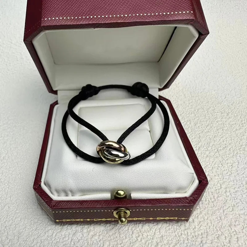 Luxury Silver Three-Ring Tri-Color Cross Couple Bracelet - Gift Ready