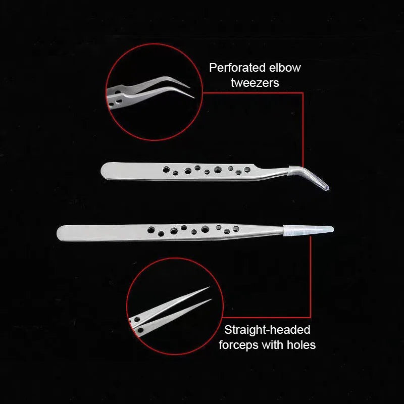 Industrial Anti-Static Precision Tweezers for Electronics Repair - Stainless Steel Curved & Straight Tips