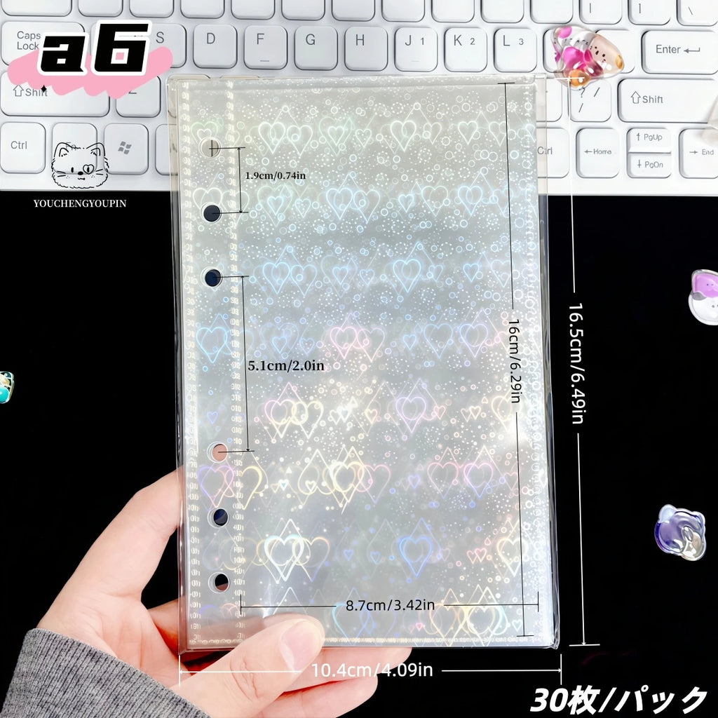 A6/A7/M5 Transparent Laser Flower Heart Inner Pages for Refillable Notebooks