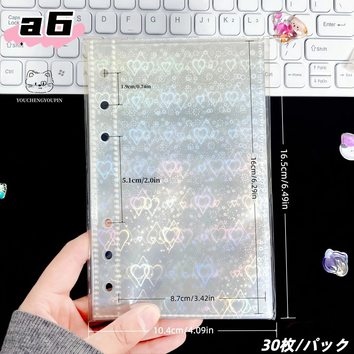 A6/A7/M5 Transparent Laser Flower Heart Inner Pages for Refillable Notebooks