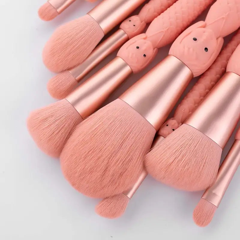 10-Piece Mermaid Makeup Brush Set - Powder, Blush, Eye Shadow & Lip Tools
