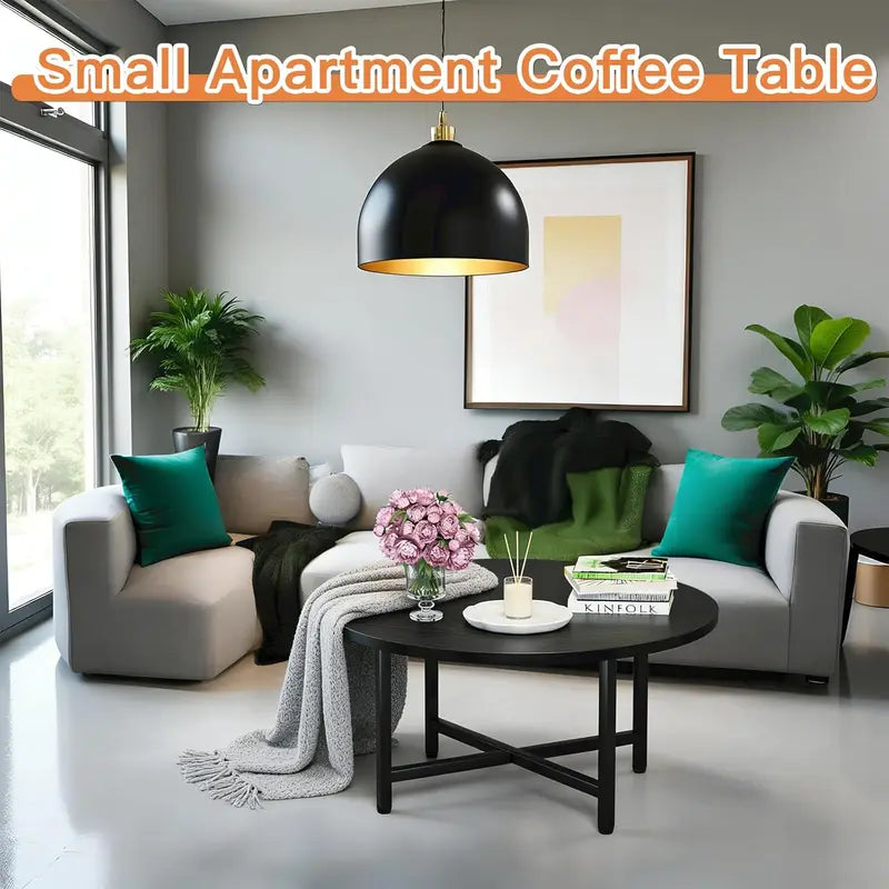 Round Coffee Table 23.6 Inch with Metal Frame for Living Room & Office