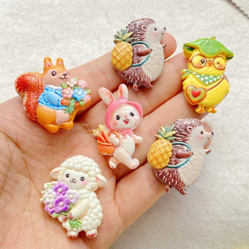 10PCS Mixed Resin Cartoon Animal Cabochons for Scrapbooking & DIY Crafts