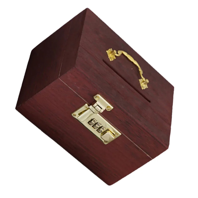 Vintage Wooden Coin Bank with Lock & Security Code - Treasure Money Box for Kids & Adults