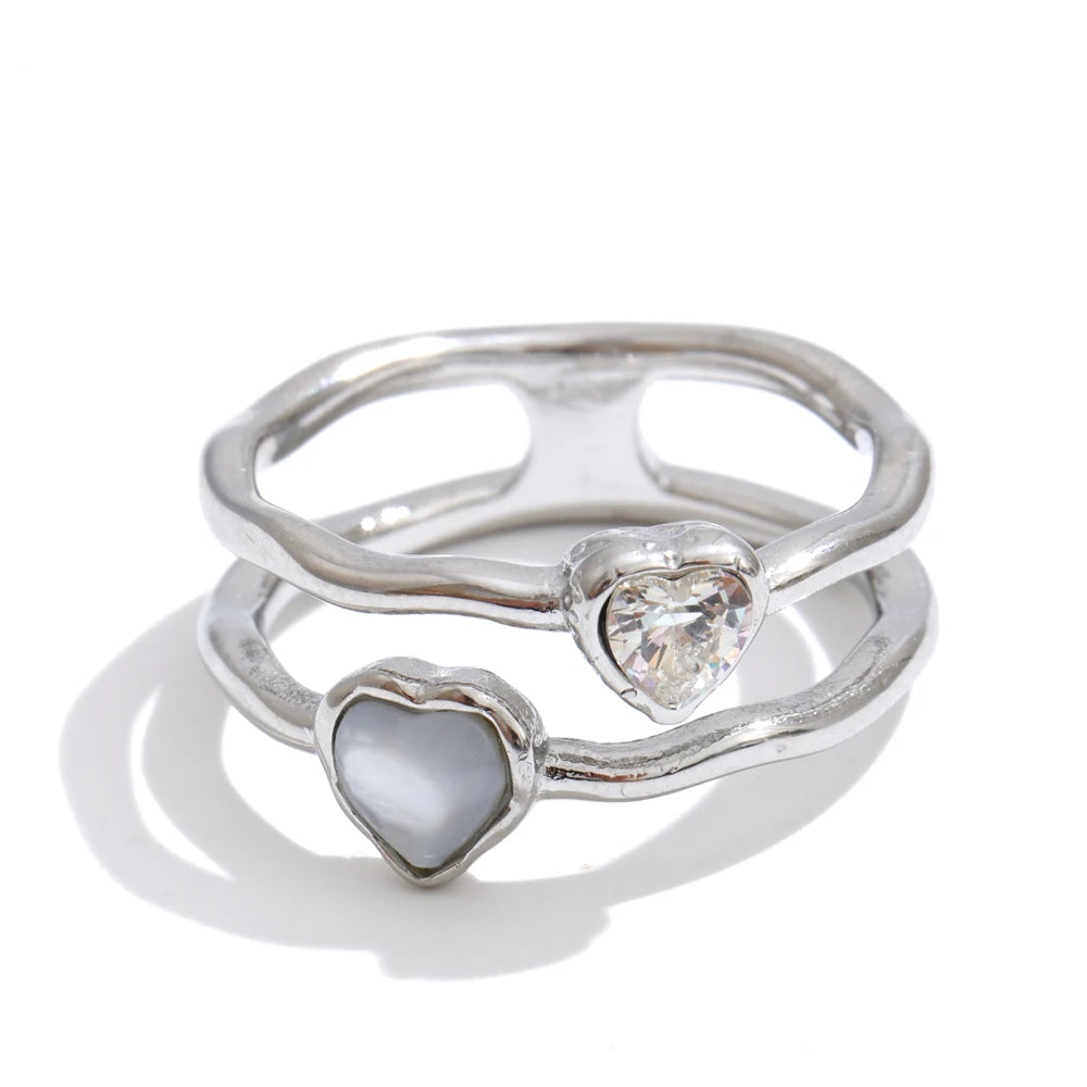 Double-Layer Heart Zirconia Love Ring for Women - Modern Jewelry