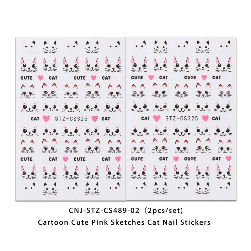2PCS Cat Nail Sticker Set for DIY Nail Art and Decorations