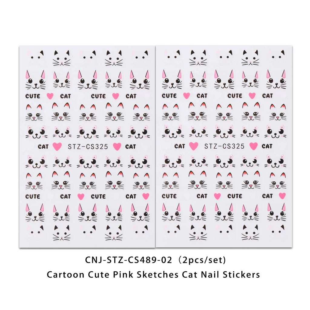 2PCS Cat Nail Sticker Set for DIY Nail Art and Decorations