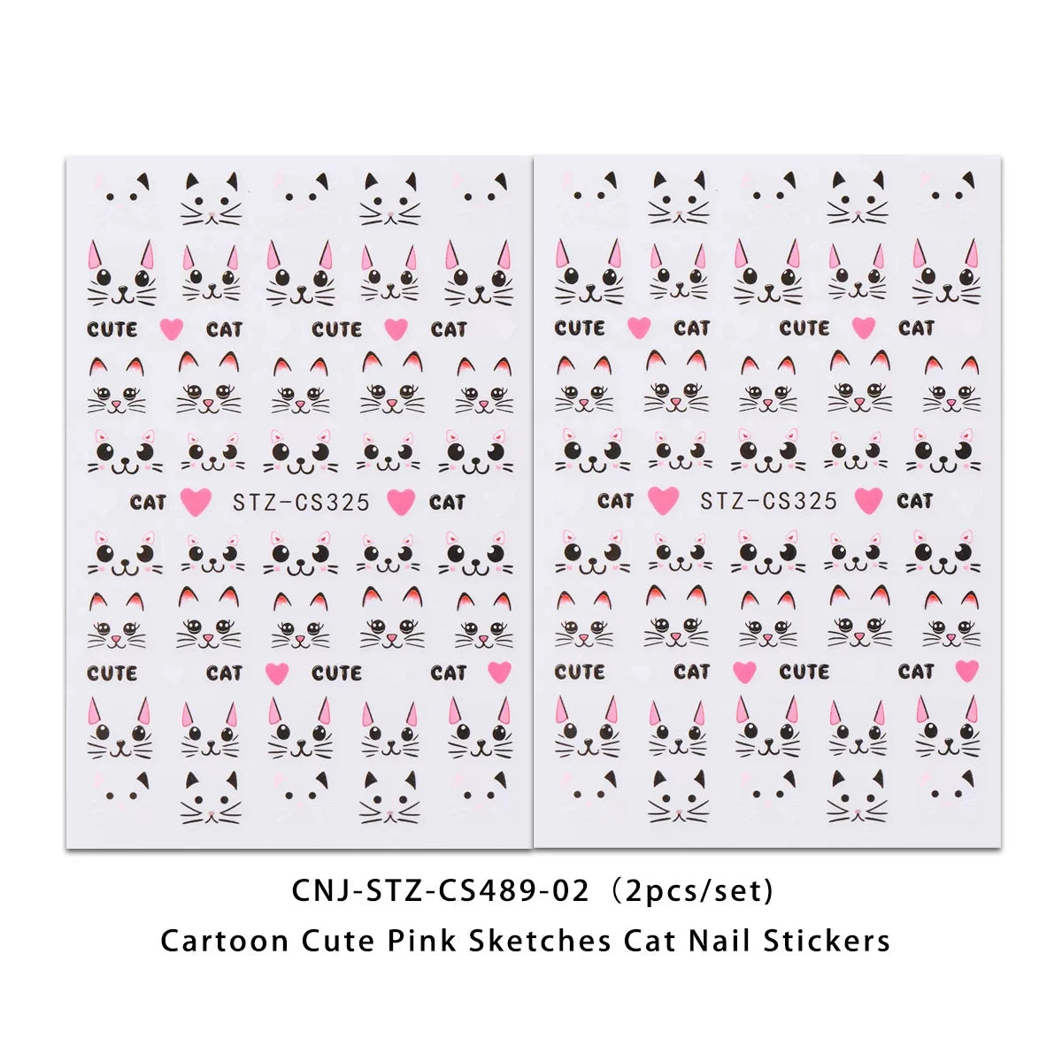 2PCS Cat Nail Sticker Set for DIY Nail Art and Decorations