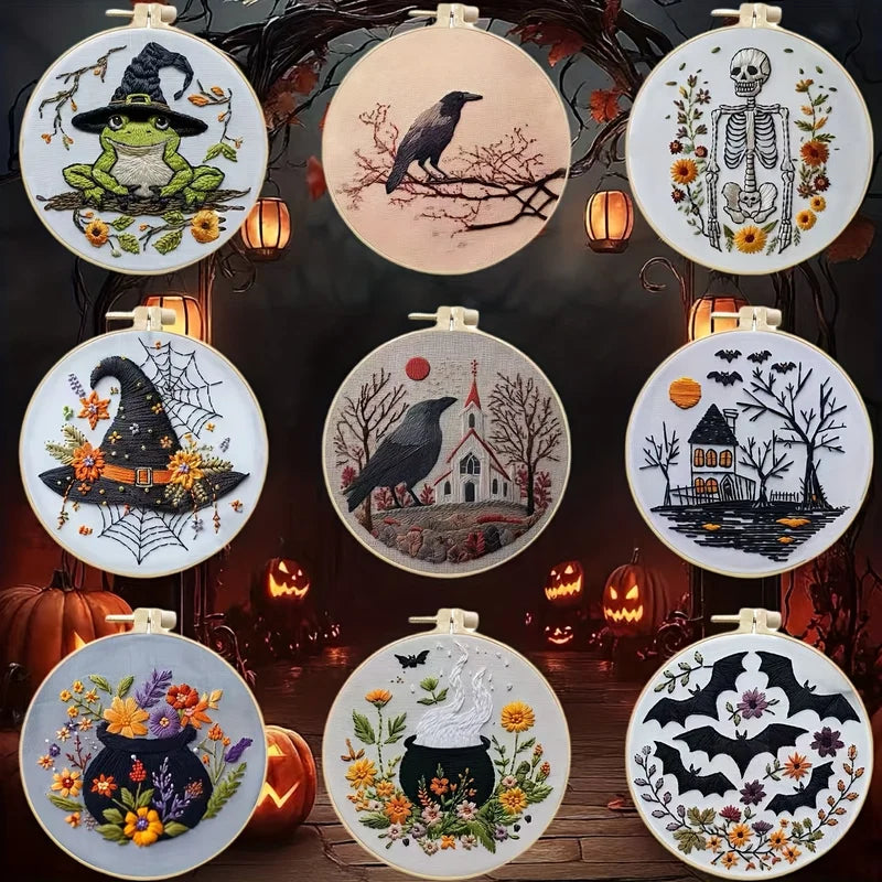 Halloween Pattern Embroidery DIY Kit with Needles & Threads - Craft Material Set