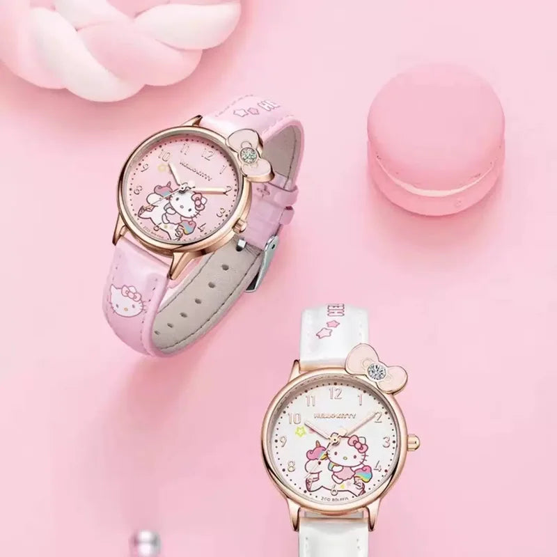 Kids Quartz Wrist Watch with Hello Kitty and Kuromi Characters - Casual Jewelry for Children