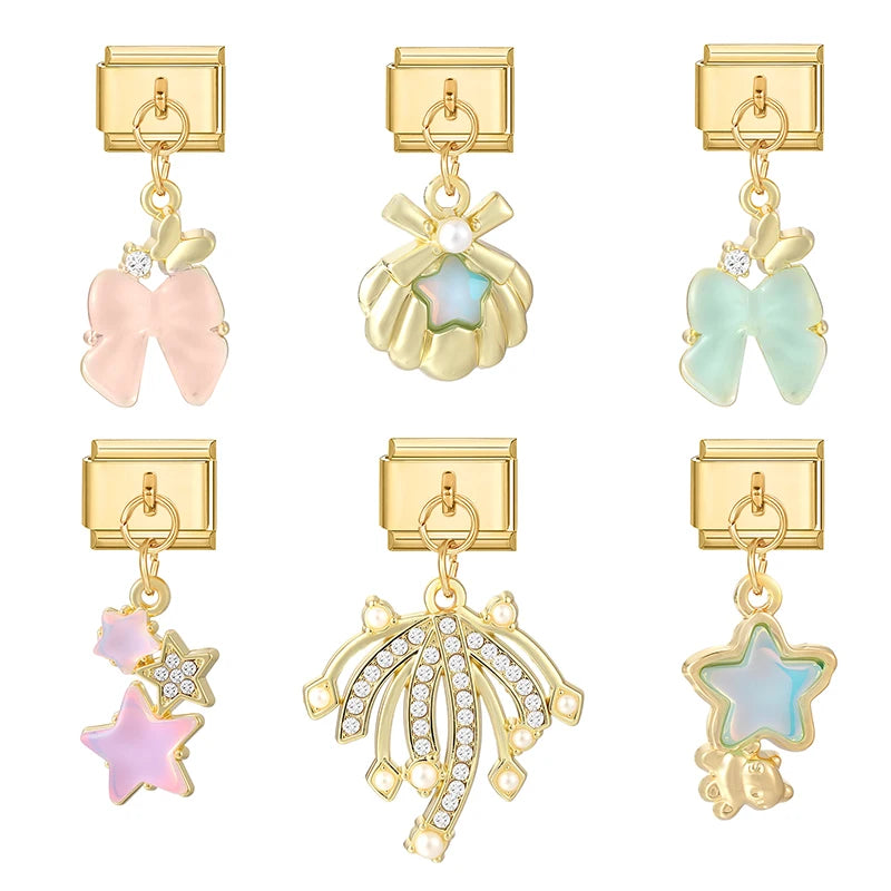 Y2K Style Butterfly Moon Bow Shell Star Pearl Pendant for DIY Jewelry Making