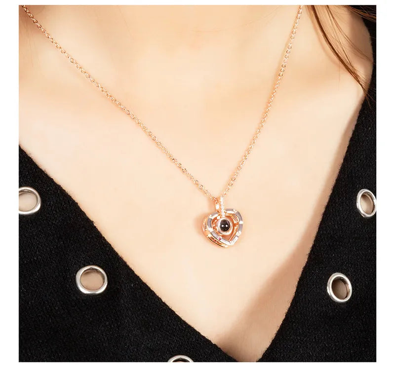 Projection Necklace with 100 Languages Love You Pendant Romantic Jewelry for Couples