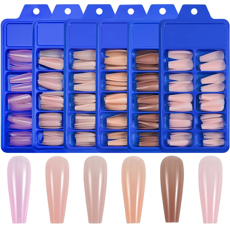 100pcs Coffin Fake Nails Full Cover Press On Nails Extension Tips Nude Long Ballerina