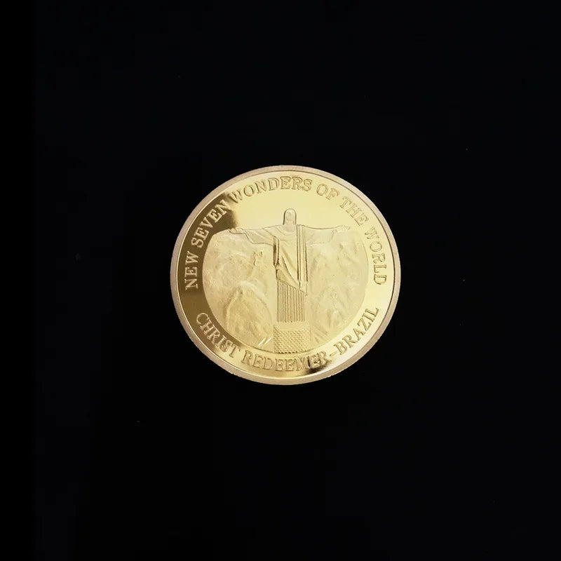 Seven Wonders of The World Coin Collection Gold-Plated Commemorative Badge Travel Souvenir