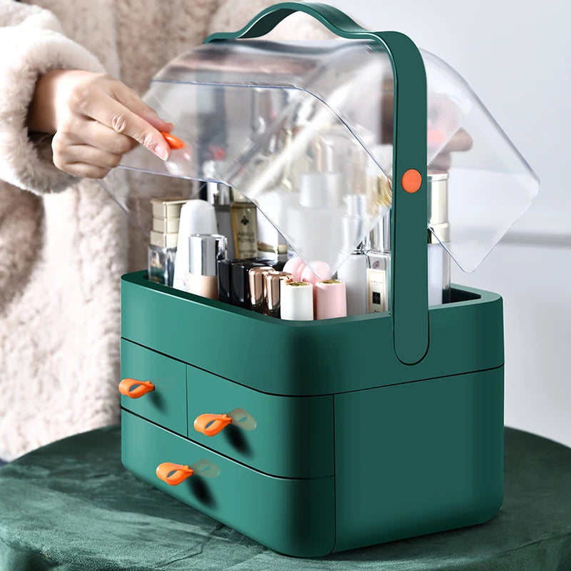 Desktop Makeup Organizer with Drawer and Dust-Proof Storage for Skin Care Products