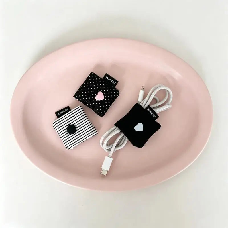 Fabric Earphone & Cable Storage Bag - Handmade Polka Dot Organizer, Portable & Dustproof
