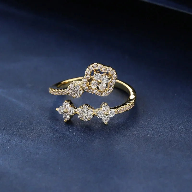 Adjustable 14k Gold Filled Moissanite Ring for Women – Elegant Flower Design