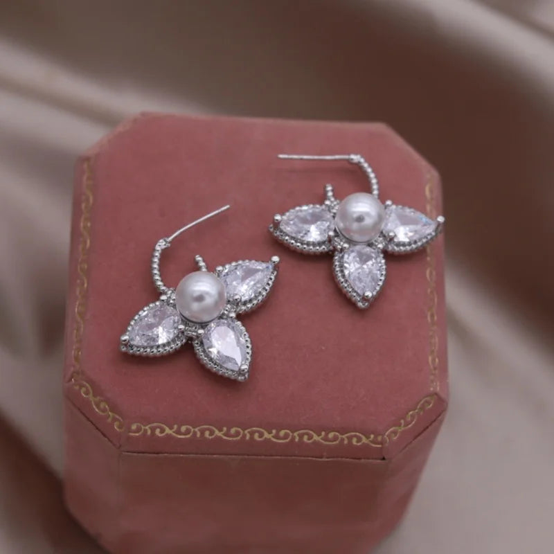 Elegant Water Drop Zircon & Pearl Earrings - Gold Plated Jewelry for Women