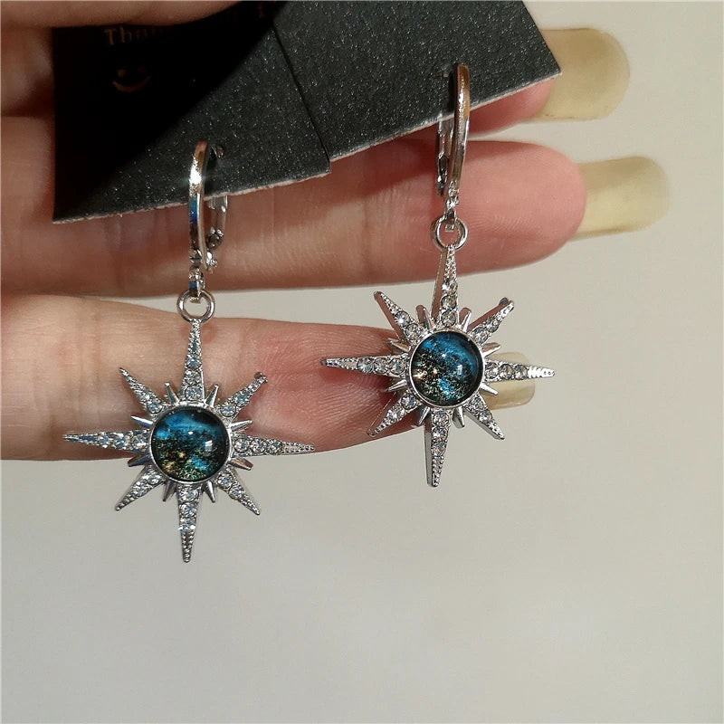 Goth Y2K Vintage Sun Moon Star Heart Pendant Earrings for Women - Scene Accessories