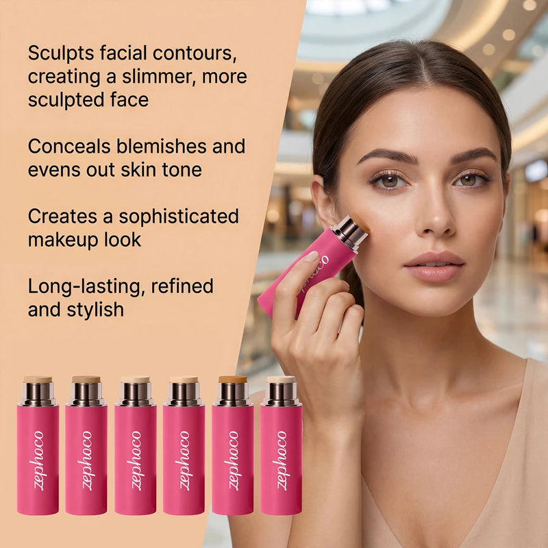 3-in-1 Waterproof Face Makeup Stick Set with Double-Ended Brush - Lightweight Contour & Concealer