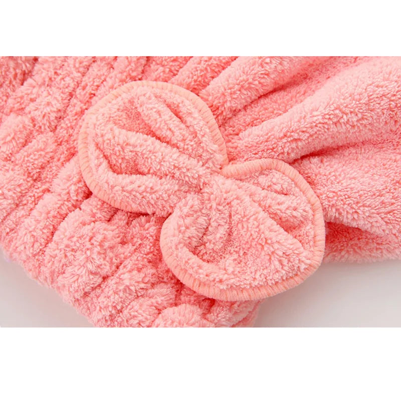 Microfiber Hair Drying Towels with Bow-Knot - Head Wrap & Shower Cap for Curly Hair