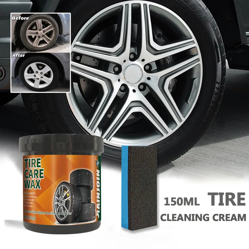 Car Tire Coating Wax with Sponge - Black Shine & Protective Wheel Cleaner