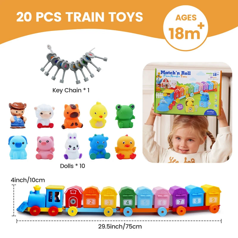 Toddler Train Set with Sorting & Counting Activities - Farm Animals & Farm Toys