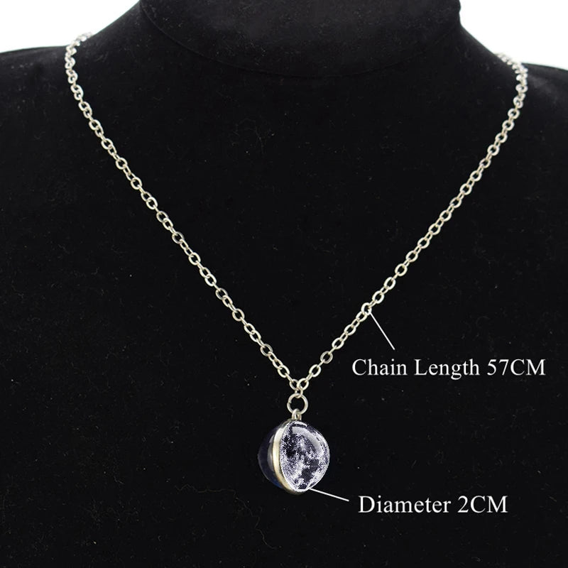 Solar System Planet Necklace with Moon Earth Jupiter Neptune Mars Venus Glass Ball Pendant Jewelry