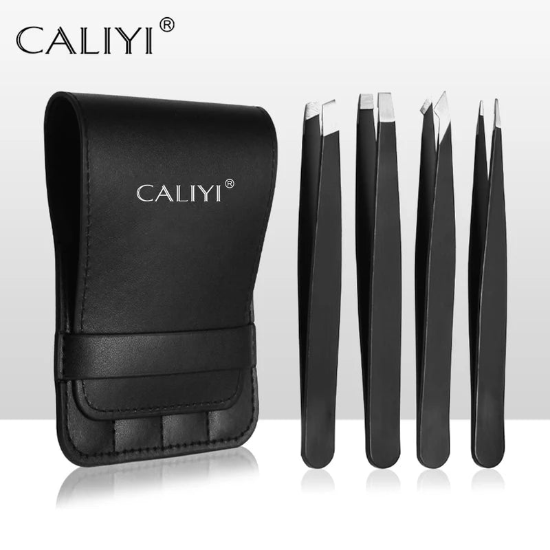 4PCS Stainless Steel Tweezers Set for Eyebrows Facial Hair Ingrown Hair Removal