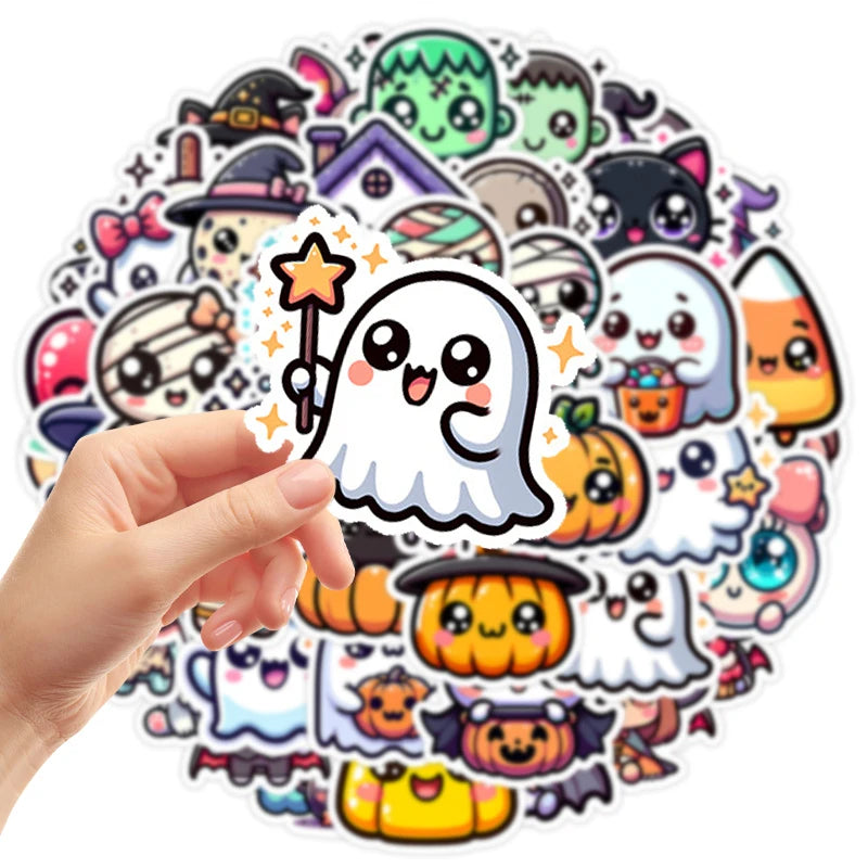 Halloween Stickers Pack - 50 Waterproof Vinyl Fun Holiday Decals for Scrapbooking & Crafts