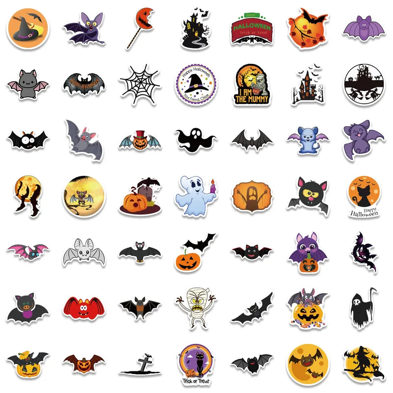 Halloween Bat Stickers Pack for Walls, Laptops & Streetwear - Purple, Red, White, Yellow