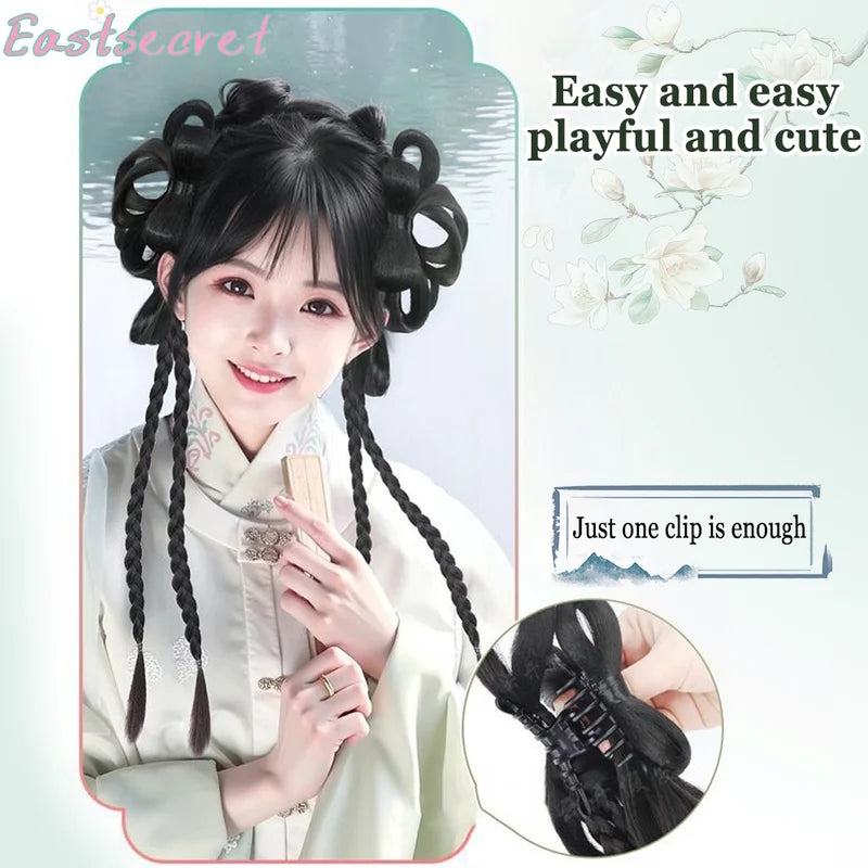 Women’s Braided Bun Hair Wig with Hair Extension & Headwear - Ancient Style