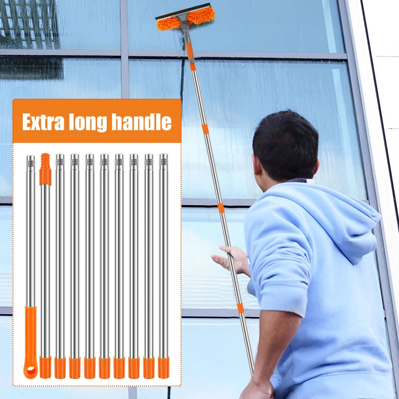 Extended Window Cleaning Kit with 2-in-1 Squeegee and Duster, 180° Swivel, Multiple Lengths