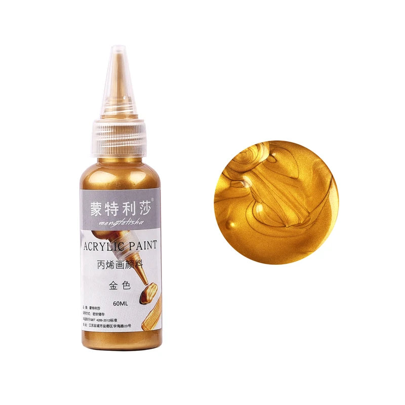 60ml Waterproof Metallic Acrylic Paint Pigment for DIY Crafts & Home Art