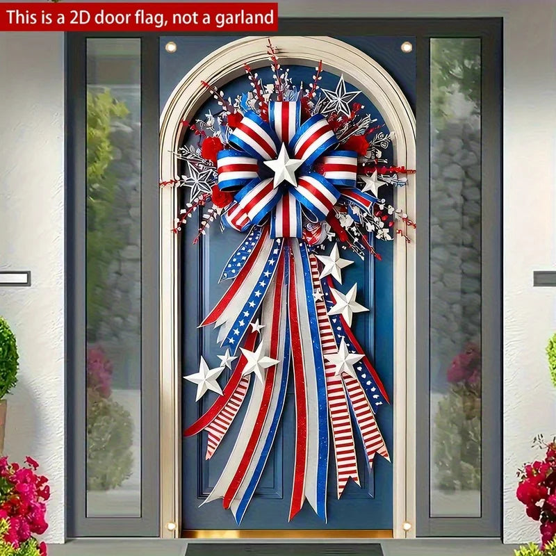 American Independence Day Star and Stripe Flag Door Hanging Decoration - Red White Blue Holiday Banner