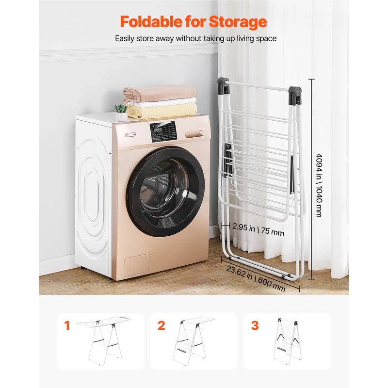 Foldable Clothes Drying Rack with Sock Clips, Adjustable Height Indoor Outdoor Laundry Dryer