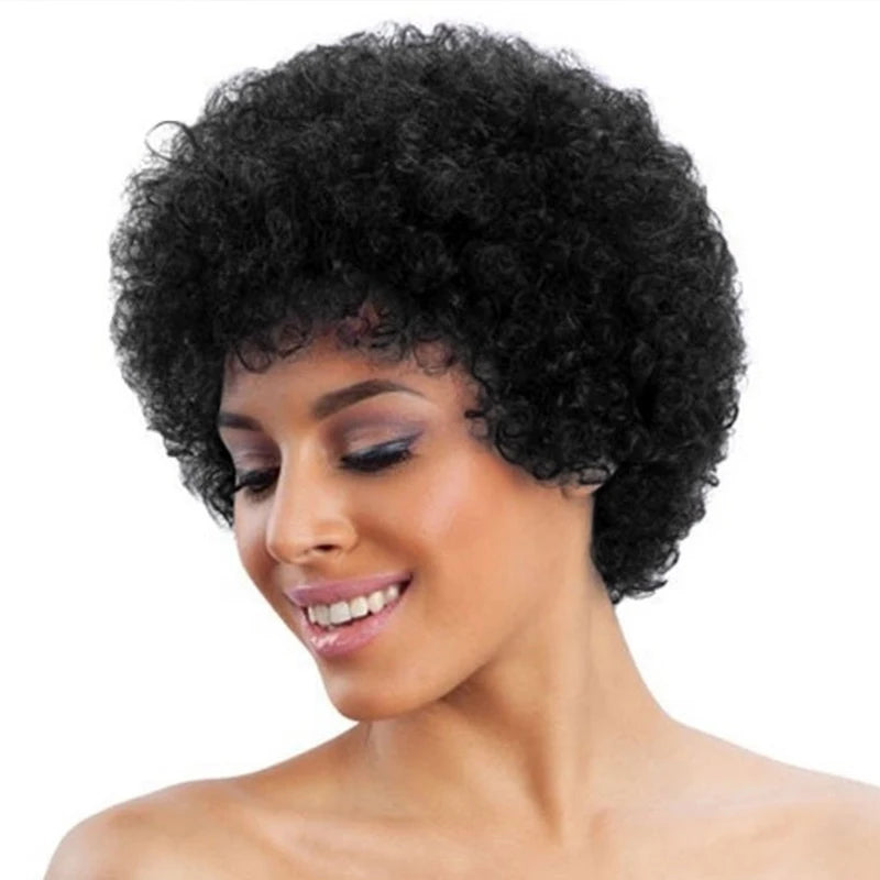 Short Afro Kinky Curly Human Hair Wigs for Women - Full Machine Made Wig