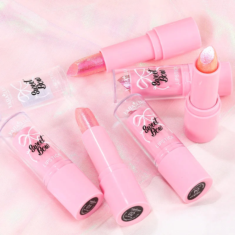 Sparkling Bow Lipstick Set - 6 Glitter Shades, Long-Lasting & Moisturizing