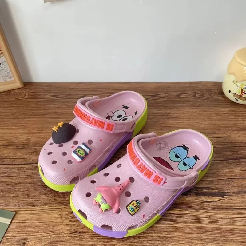 Cartoon Couple Beach Sandals for Summer Non-Slip Anime SpongeBob Patrick Shoes EVA Closed Toe Comfortable Summer Sandals