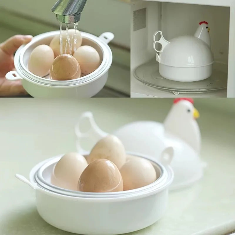 Chicken Shaped Egg Boiler Steamer for 4 Eggs Microwave Cooking Kitchen Gadget